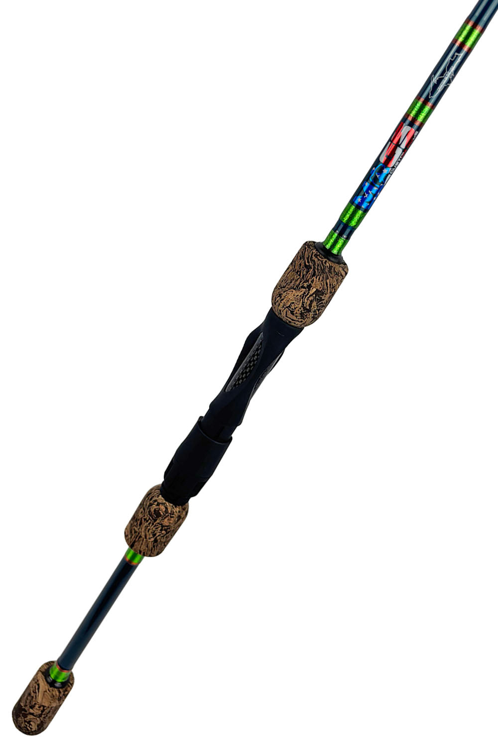 6'10 Medium Mod-Fast Spinnign with Metallic Lime Green Wraps and Metallic Copper Trim