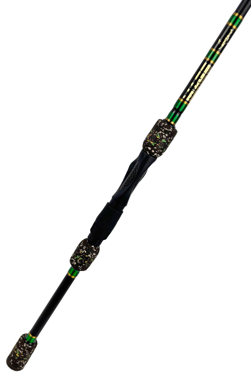 6'8 Medium Fast Spinning with Metallic Green Wraps and Metallic Gold Trim