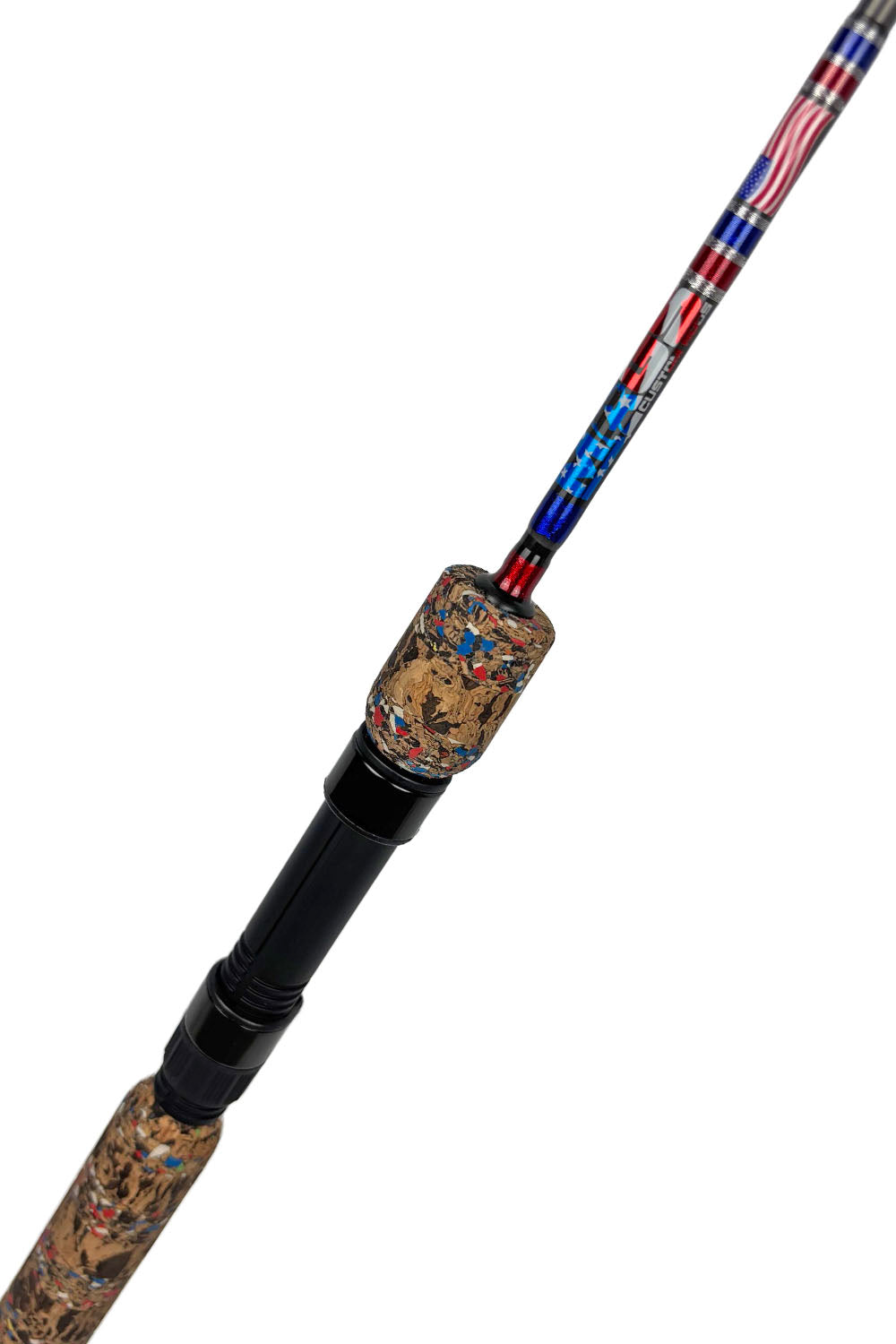 6' (2 Piece) Medium-Light Mod-Fast Panish/Trout with Alternating Metallic Red and Silver and Blue Wraps