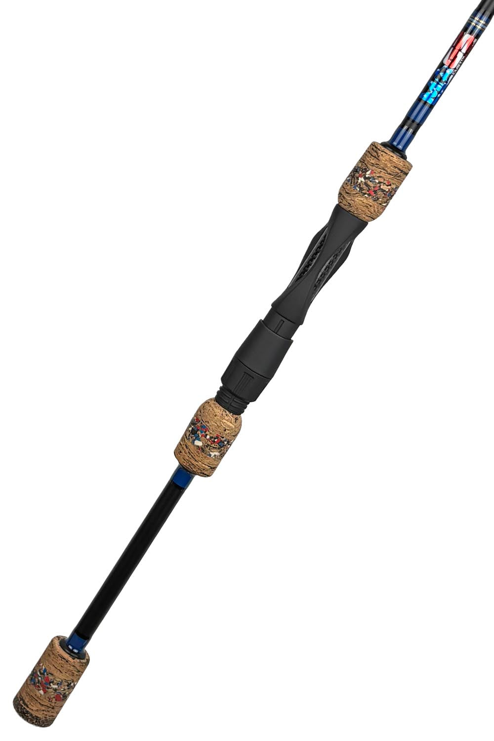 7'2 ML Fast Spinning with Navy Blue Wraps and Gold Pinstripe Trim