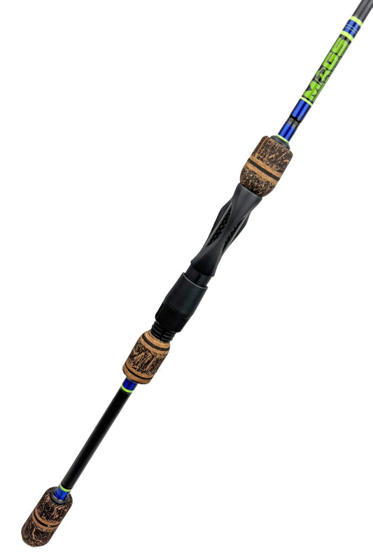 6'2 Medium Fast Spinning with Metallic Blue Wraps and Chartreuse Trim
