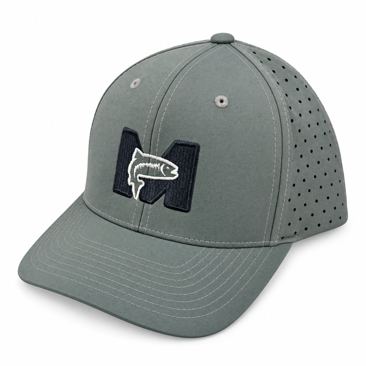 MAGS Performance Hat in sage green with perforated panels, three-quarter front view