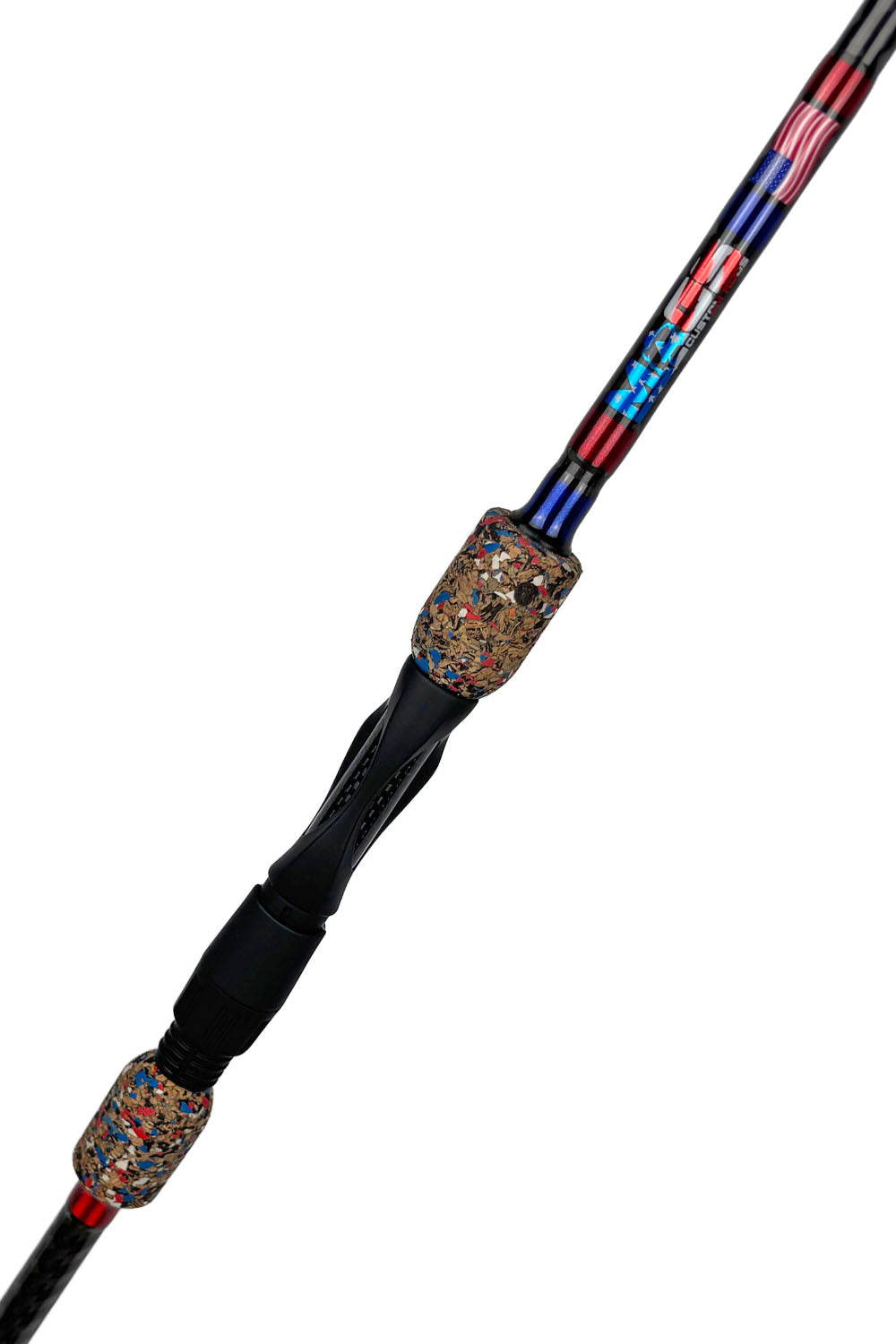 6'10 Med-Light X-Fast Spinning with Alternating Metallic Blue and Metallic Red Wraps