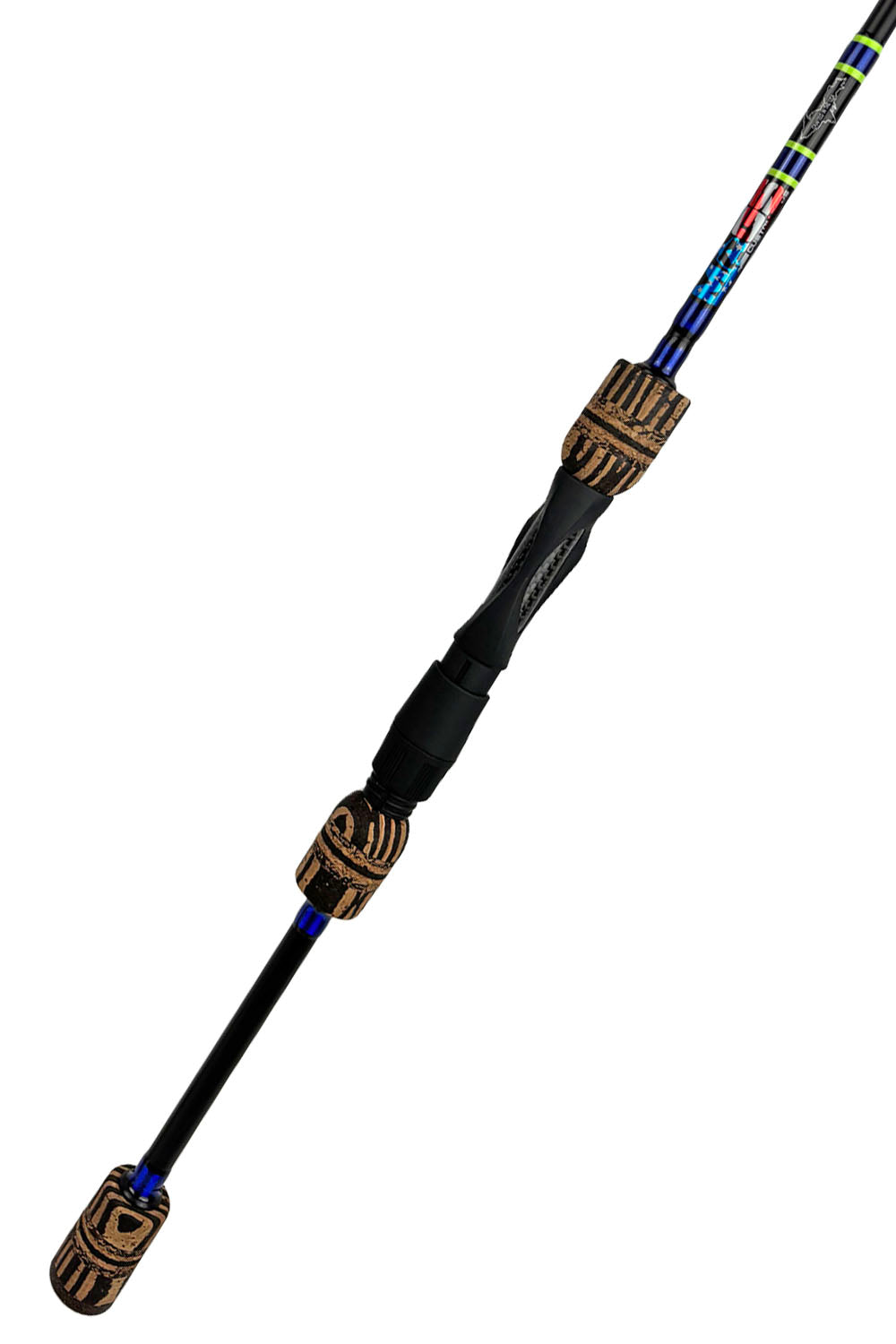 6'2 Medium Fast Spinning with Metallic Blue Wraps and Chartreuse Trim