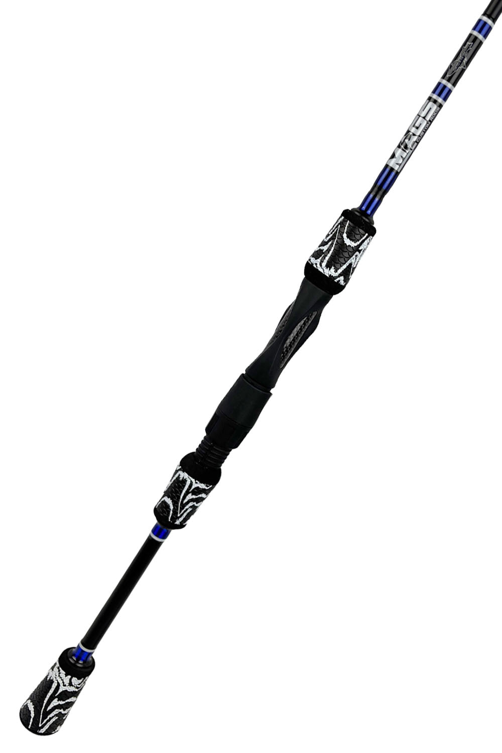 6'2 Medium Fast Spinning with Metallic Blue Wraps and White Trim