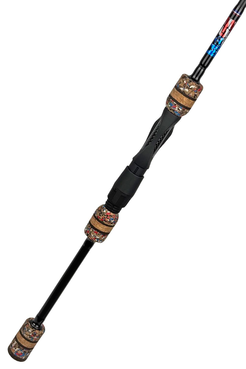 6'2 Medium Fast Spinning with Black Wraps and USA Pinstripe Trim