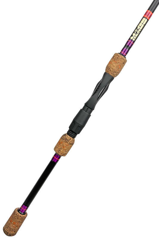 6'8 Medium Fast Spinning with Metallic Purple Wraps and Neon Orange Trim