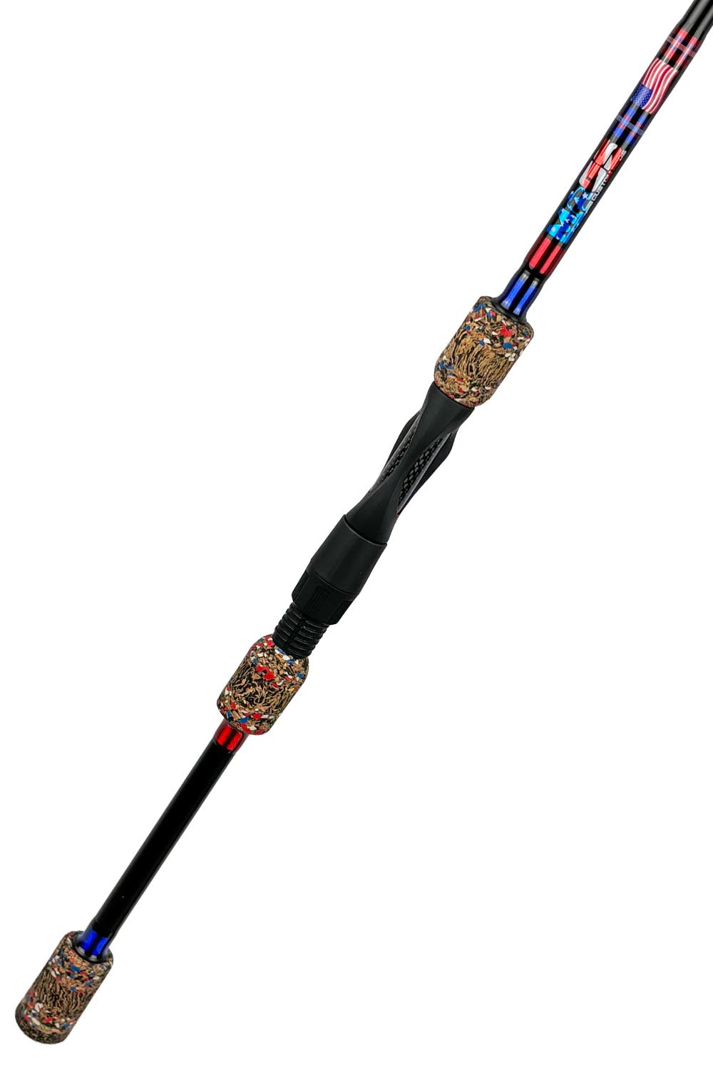 6'8 Medium Fast Spinning with Metallic Red and Blue Alternating Wraps