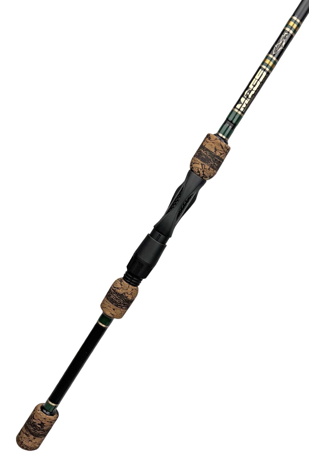 7'2 Medium Fast Spinning with Dark Green Wraps and Metallic Gold Trim