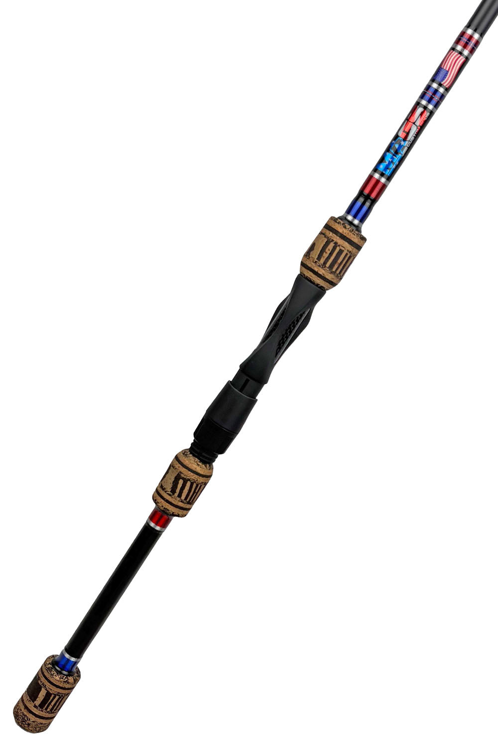 7'2 Medium Fast Spinning with Metallic Blue and Metallic Red Alternating Wraps