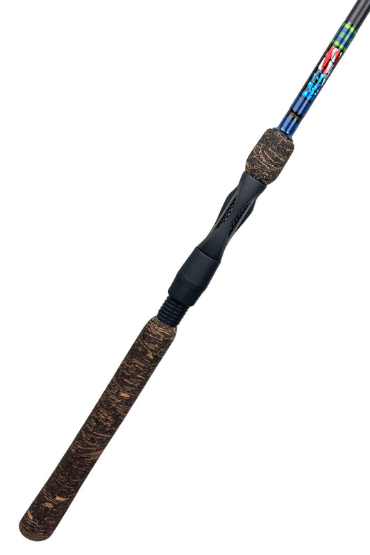 7'2 Medium Fast Spinning with Navy Blue Wraps and Metallic Lime Green Trim