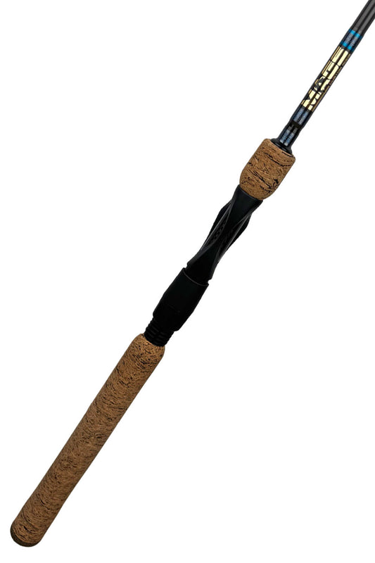 7'2 Medium Mod-Fast Spinning with Metallic Silver Wraps and Metallic Cobalt Blue Trim
