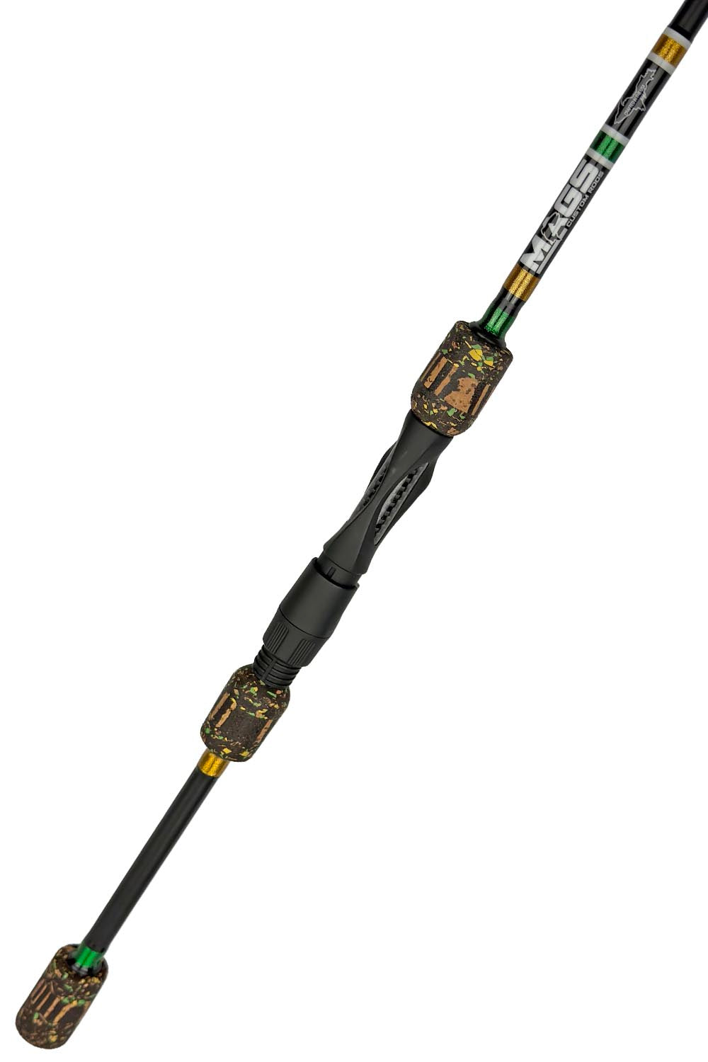 7'2 ML Fast Spinning with Metallic Green and Gold Wraps and White Trim