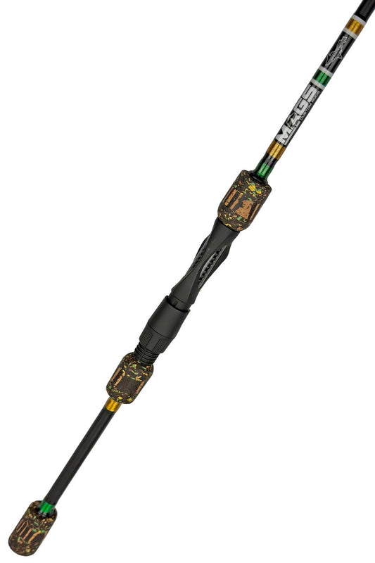 7'2 ML Fast Spinning with Metallic Green and Gold Wraps and White Trim