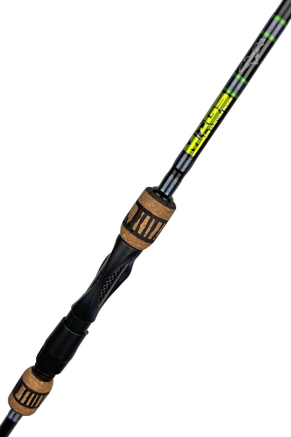 7'6 Med-Light Fast Spnning with Metallic Steel Wraps and Metallic Neon Green Accents