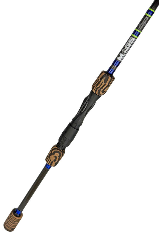 7'6 Medium Mod-Fast Spinning with Metallic Blue Wraps and Chartruese Trim