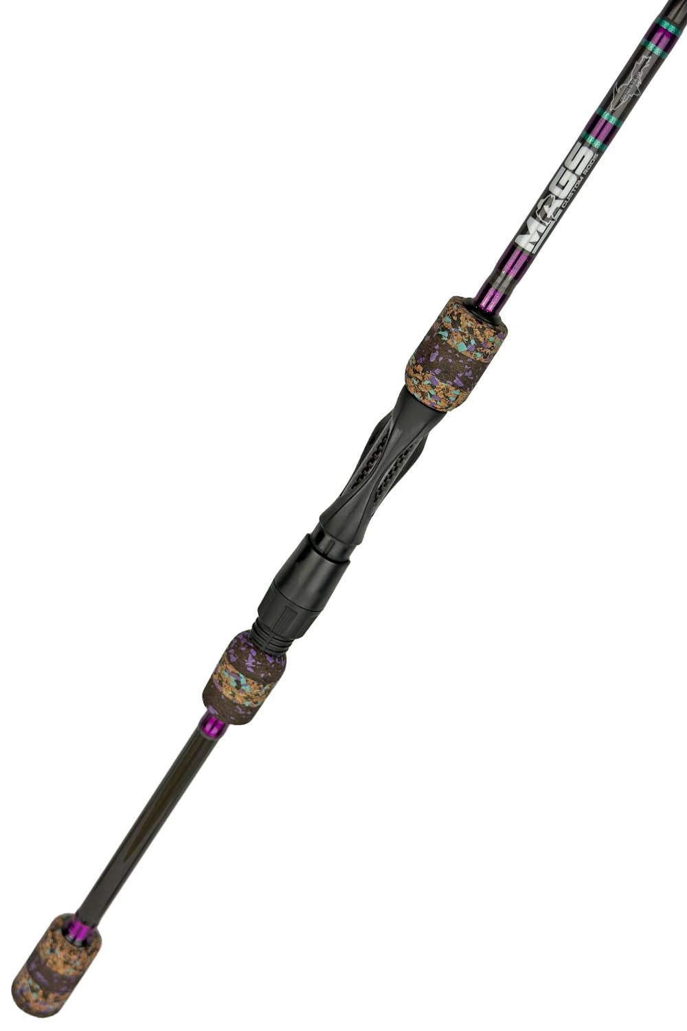 7'6 Medium Mod-Fast Spinning with Metallic Purple Wraps and Metallic Sea Foam and Blue Trim