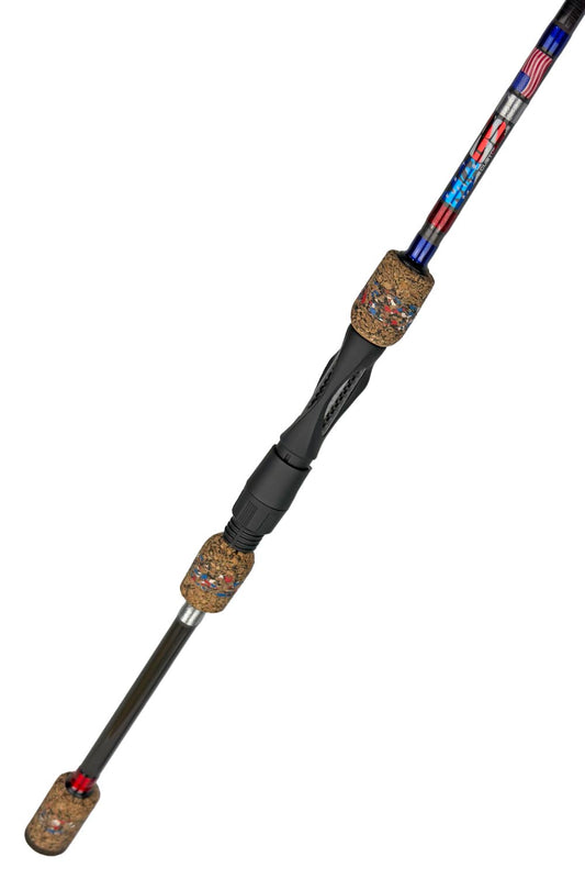 7'6 Medium Mod-Fast Spinning with Metallic Red and Blue and Silver Wraps