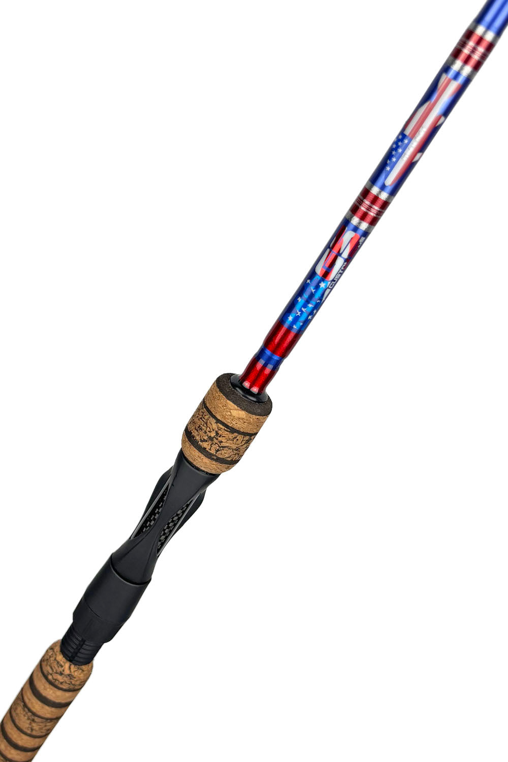 7'6 Medium Mod-Fast Blue Blank Spinning with Metallic Red Wraps and Metallic Silver Accents