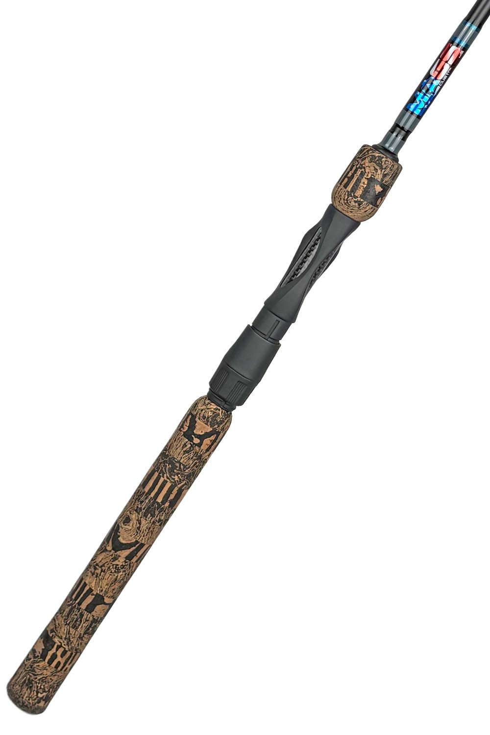 7'6 Medium Mod-Fast Spinning with Dark Grey Wraps and Metallic Ice Blue Trim