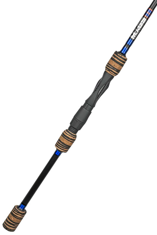 7'6 Medium Mod-Fast Spinning with Metallic Blue Wraps and Orange Trim