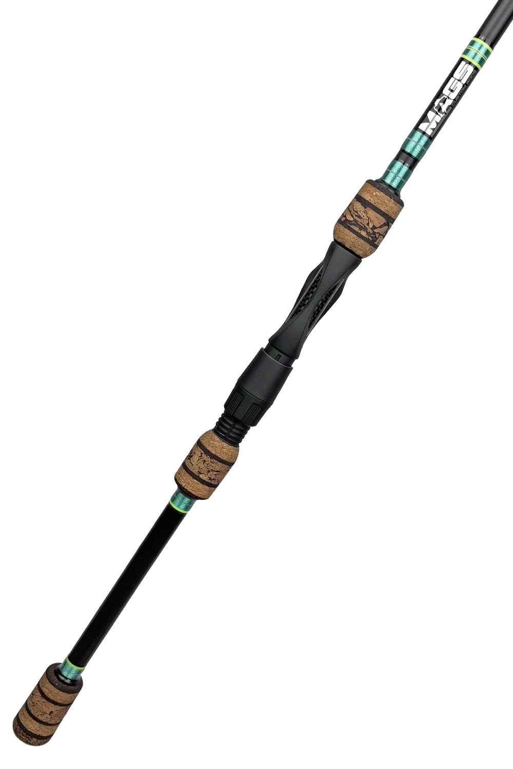 7'6 Medium X-Fast Spinning with Metallic Ice Blue Wraps and Chartreuse Trim