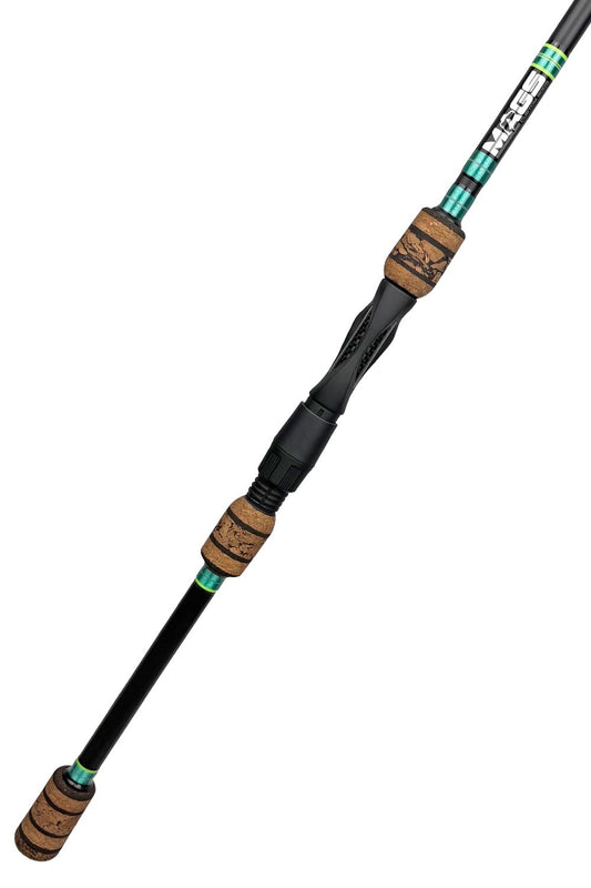 7'6 Medium X-Fast Spinning with Metallic Ice Blue Wraps and Chartreuse Trim