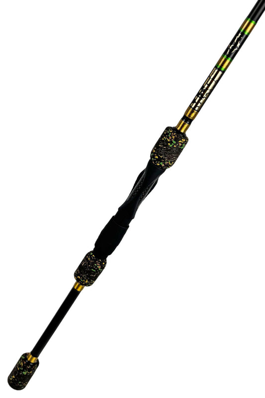 7'6 Medium-Light Fast Spinning with Metallic Gold Wraps and Metallic Lime Green Trim