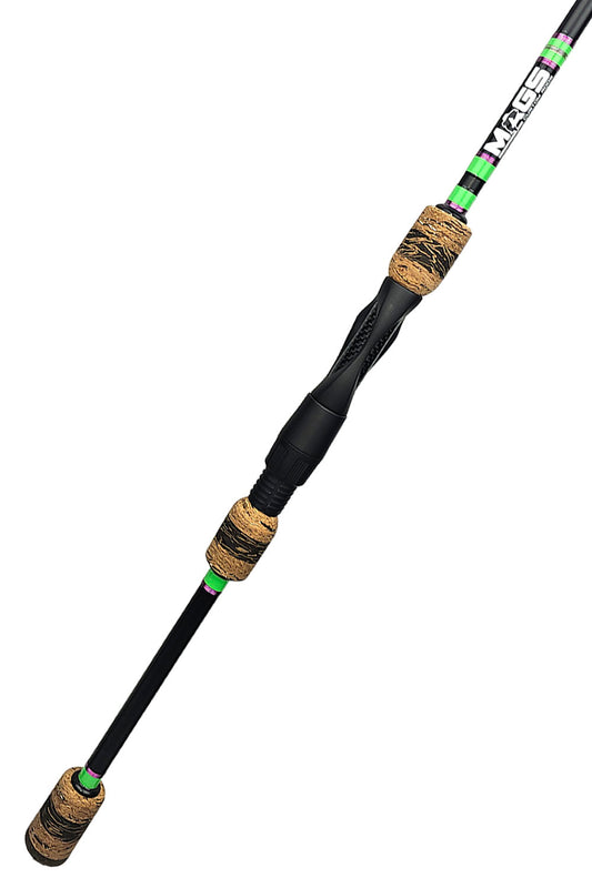 7'6 Medium Light Spinning with Neon Green Wraps and Multi Color Metallic trim