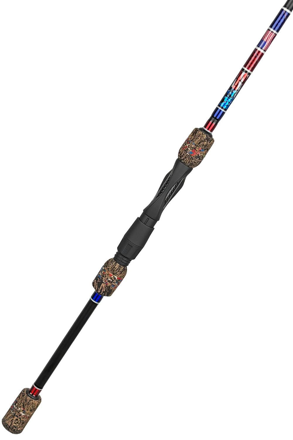 7'6 ML Fast Spinning with Metallic Red and Blue Wraps and White Trim