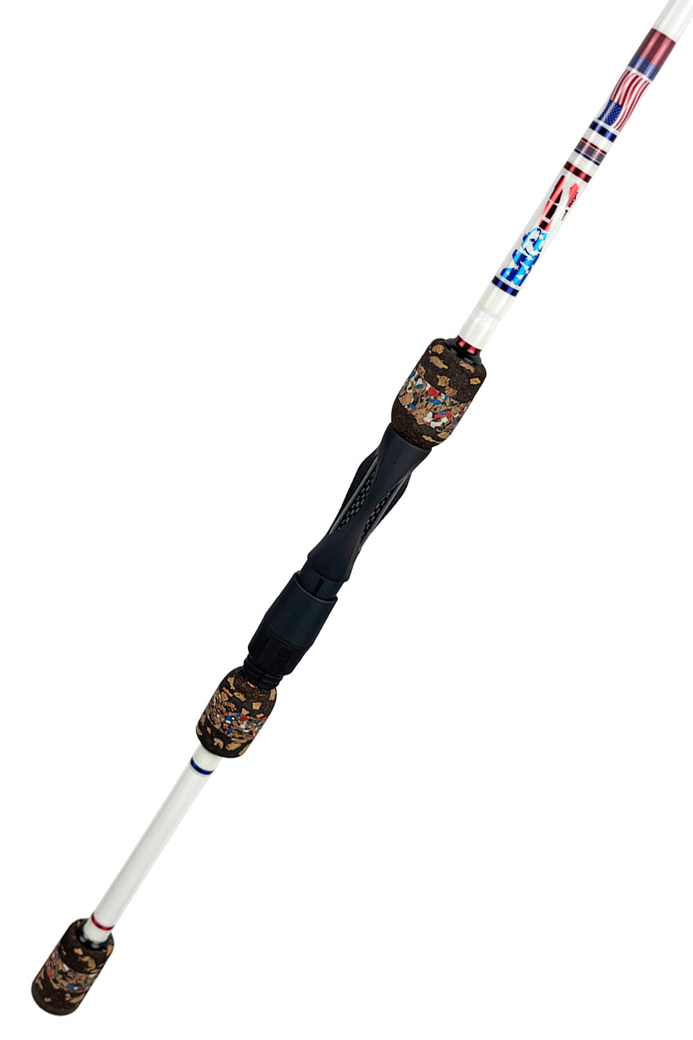 7' Medium Mod-Fast White Blank Spinning with Alternating Metallic Red and Metallic Blue Wraps