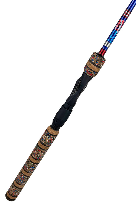 7' Medium Mod-Fast Cobalt Blue Blank with Metallic Silver and Red Wraps and Blue Trim